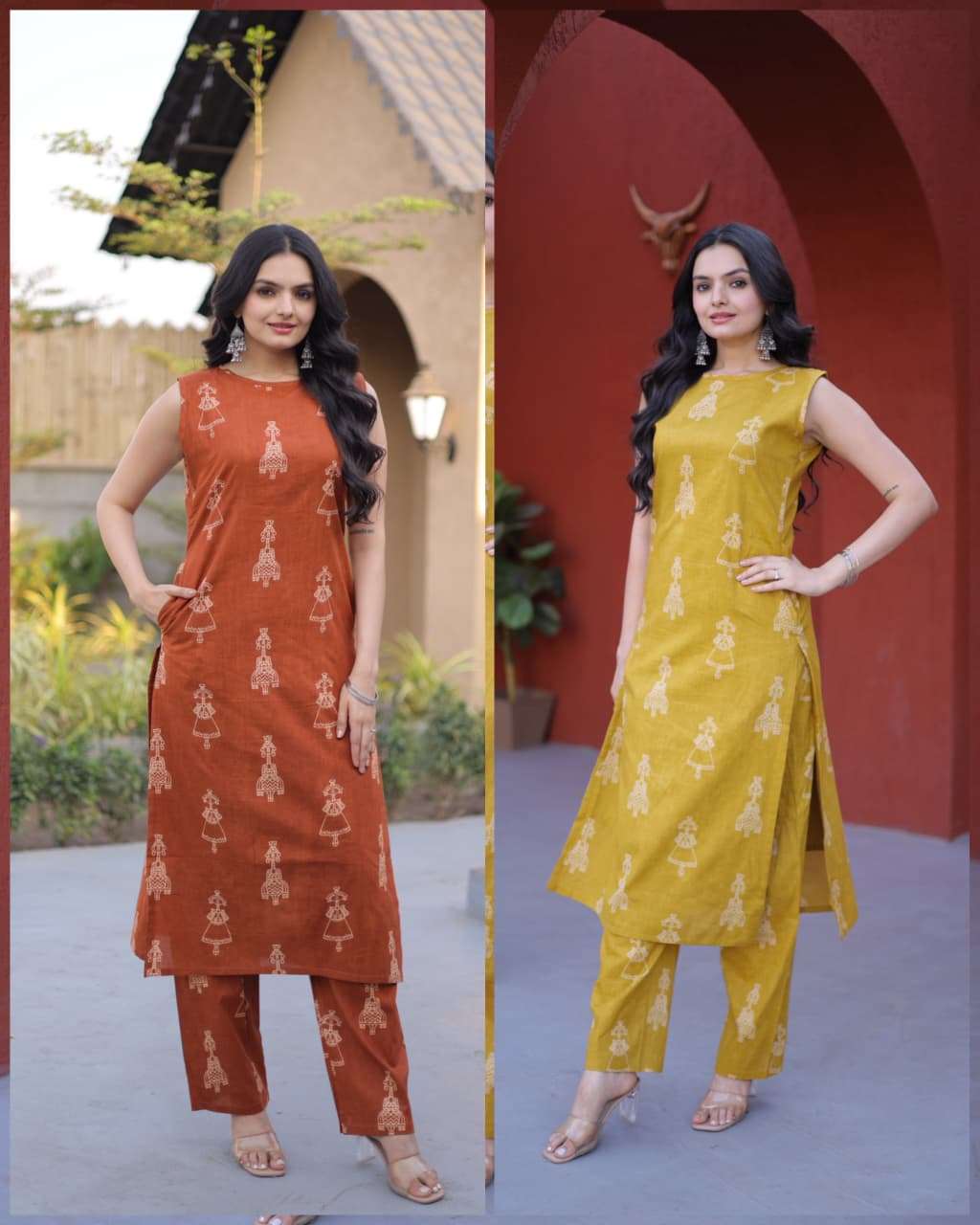 KA 1251 COTTON PRINTED LADIES KURTI WITH BOTTOM PAIR
