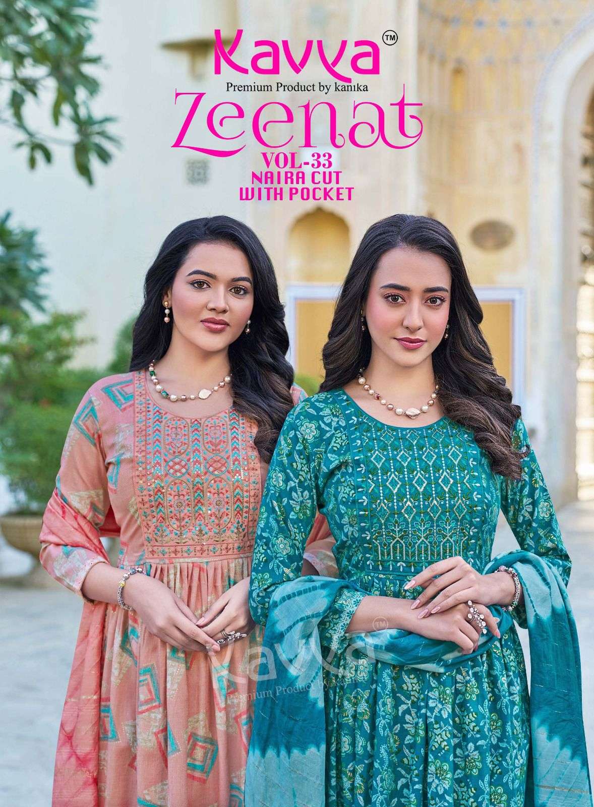 KAVYA ZEENAT VOL 33 NAIRA CUT PATTERN LADIES KURTI COMBO SET