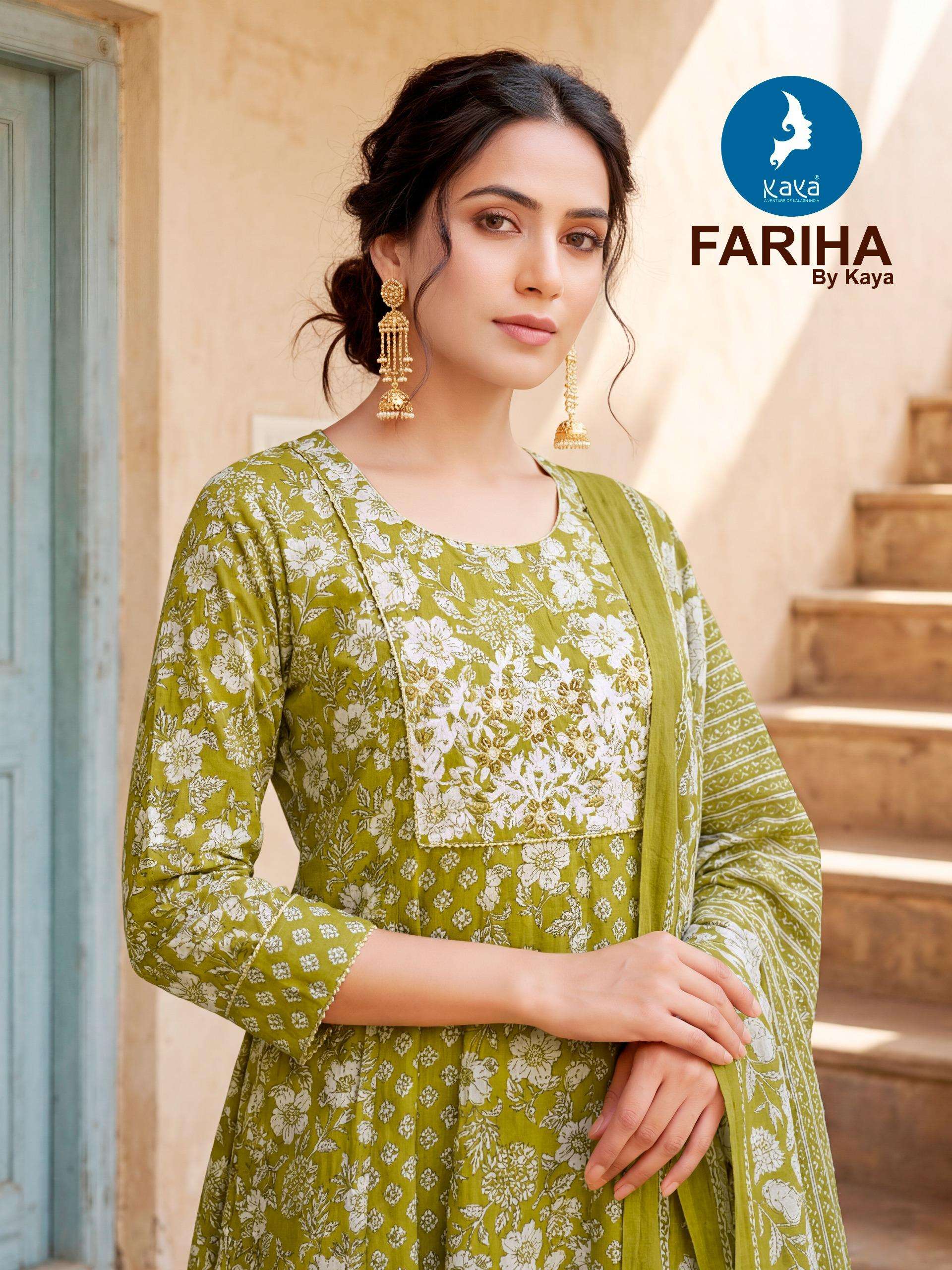 KAYA FARIHA COTTON PRINT ANARKALI STYLE KURTI WITH BOTTOM AND DUPATTA SET
