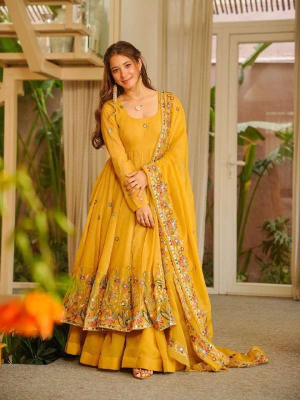 KD 1595 SILK HEAVY ELEGANT DESIGNER PARTY WEAR ANARKALI GOWN SUIT