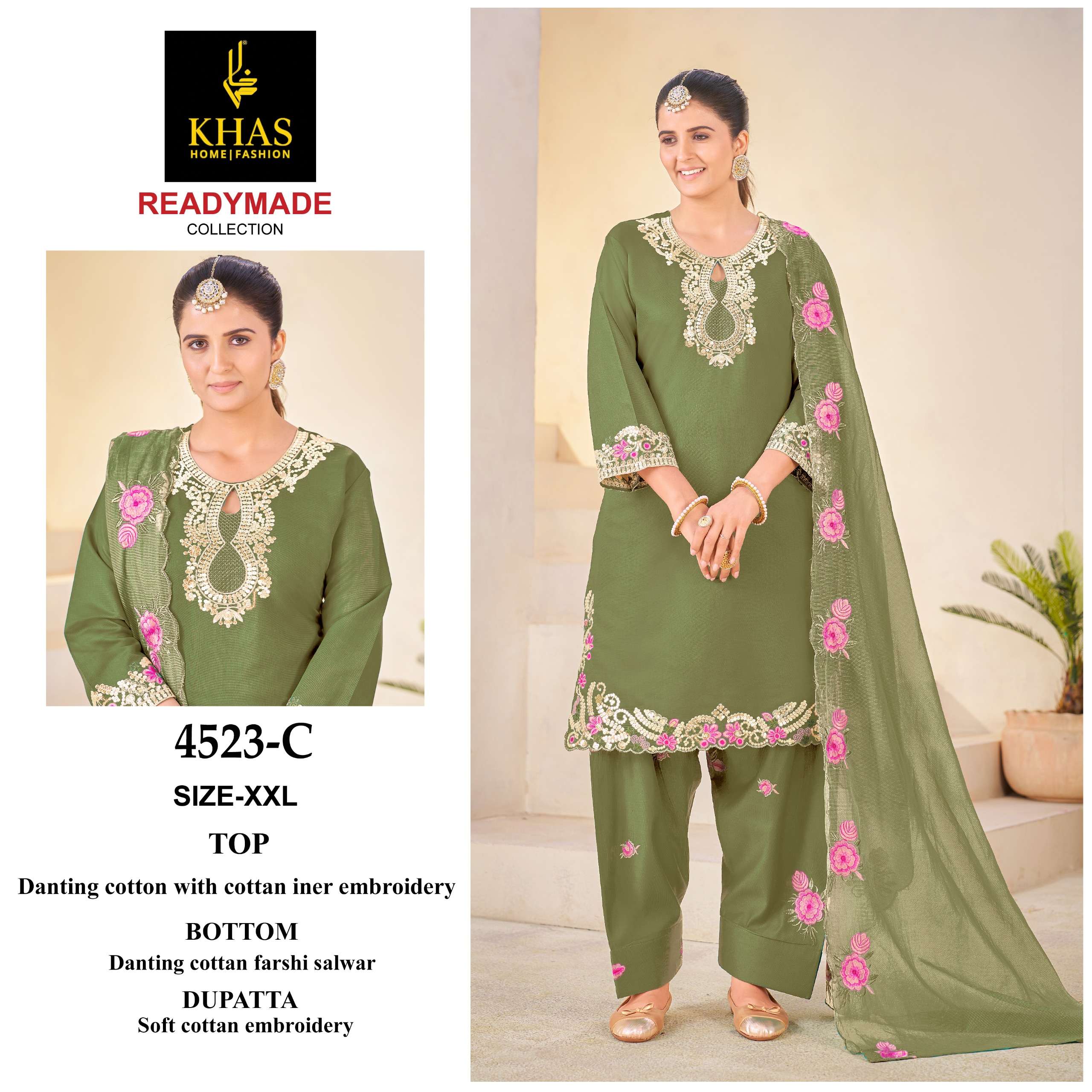 KHAS FASHION D NO 4523 COTTON BEAUTIFUL EMBROIDERY DESIGNER PAKISTANI SUIT