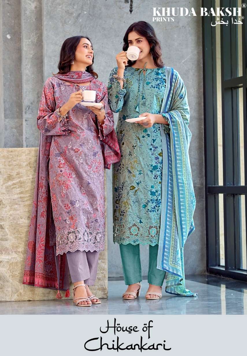KHUDHA BAKSH PRINTS HOUSE OF CHIKANKARI LAWM COTTON DIGITAL PRINT WITH FANCY WORK SUIT