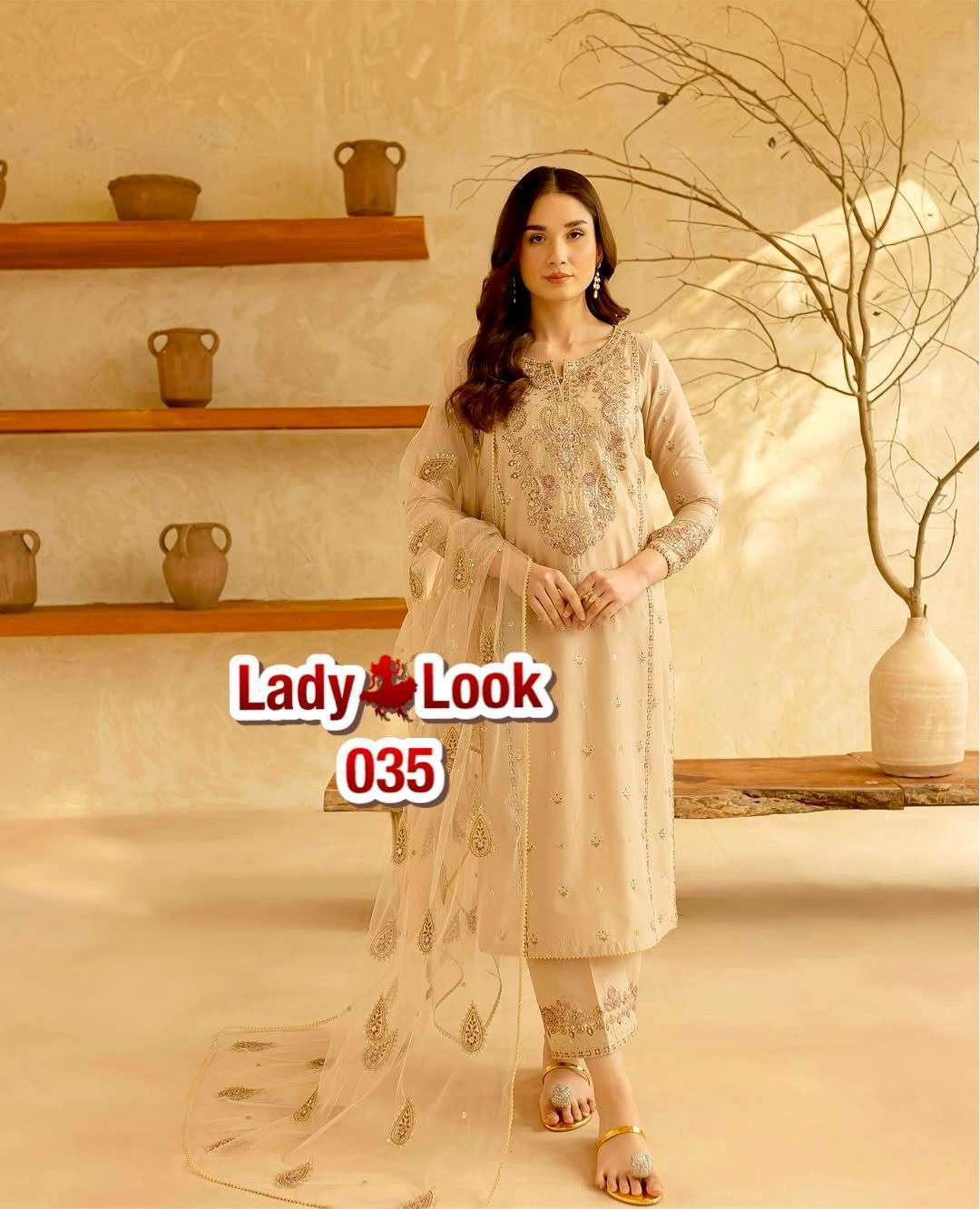 LADY LOOK 035 SILK WITH BEAUTIFUL DESIGNER WORK SUIT