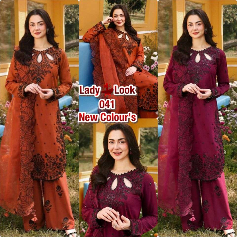 LADY LOOK 041 SATIN DESIGNER WORK PARTY WEAR PAKISTANI STYLE SUIT