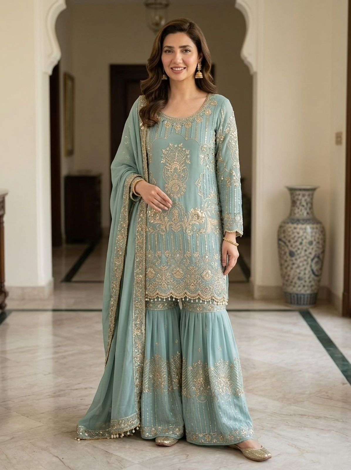 LG 2088 GEORGETTE HEAVY SEQUENCE EMBROIDERED DESIGNER SUIT
