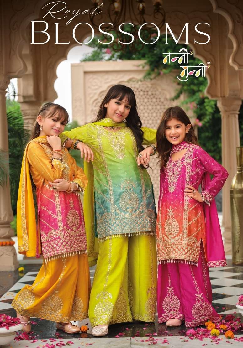 NANNI MUNNI BLOSSOMS HEAVY EMBROIDERY DESIGNER WORK WEDDING WEAR KIDS SUIT