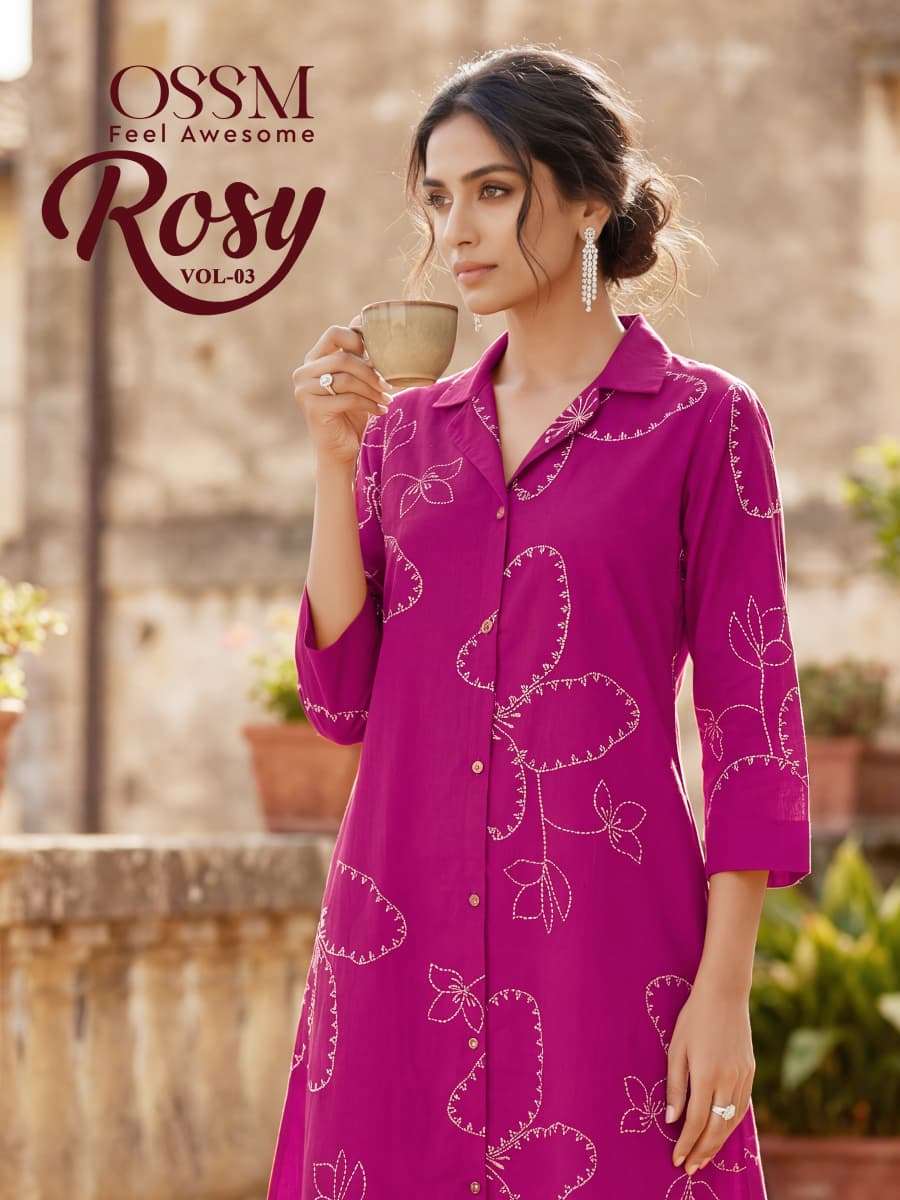 OSSM ROSY VOL 3 COTTON PRINT A LINE STYLE KURTI WITH BOTTOM PAIR 