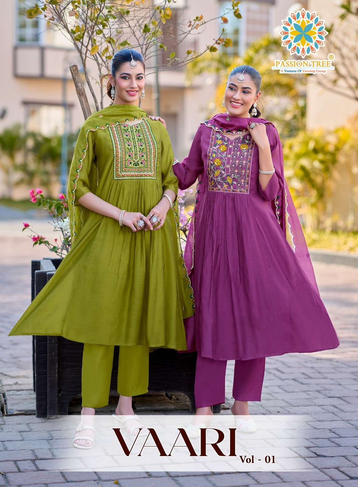 PASSION TREE VAARI VOL 1 CHANDERI SILK FANCY ANARKALI STYLE LADIES 3PCS SET COLLECTION 