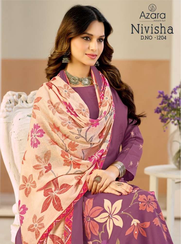 RADHIKA FASHION AZARA NIVISHA JAM COTTON PRINT WITH HAND WORK SUIT