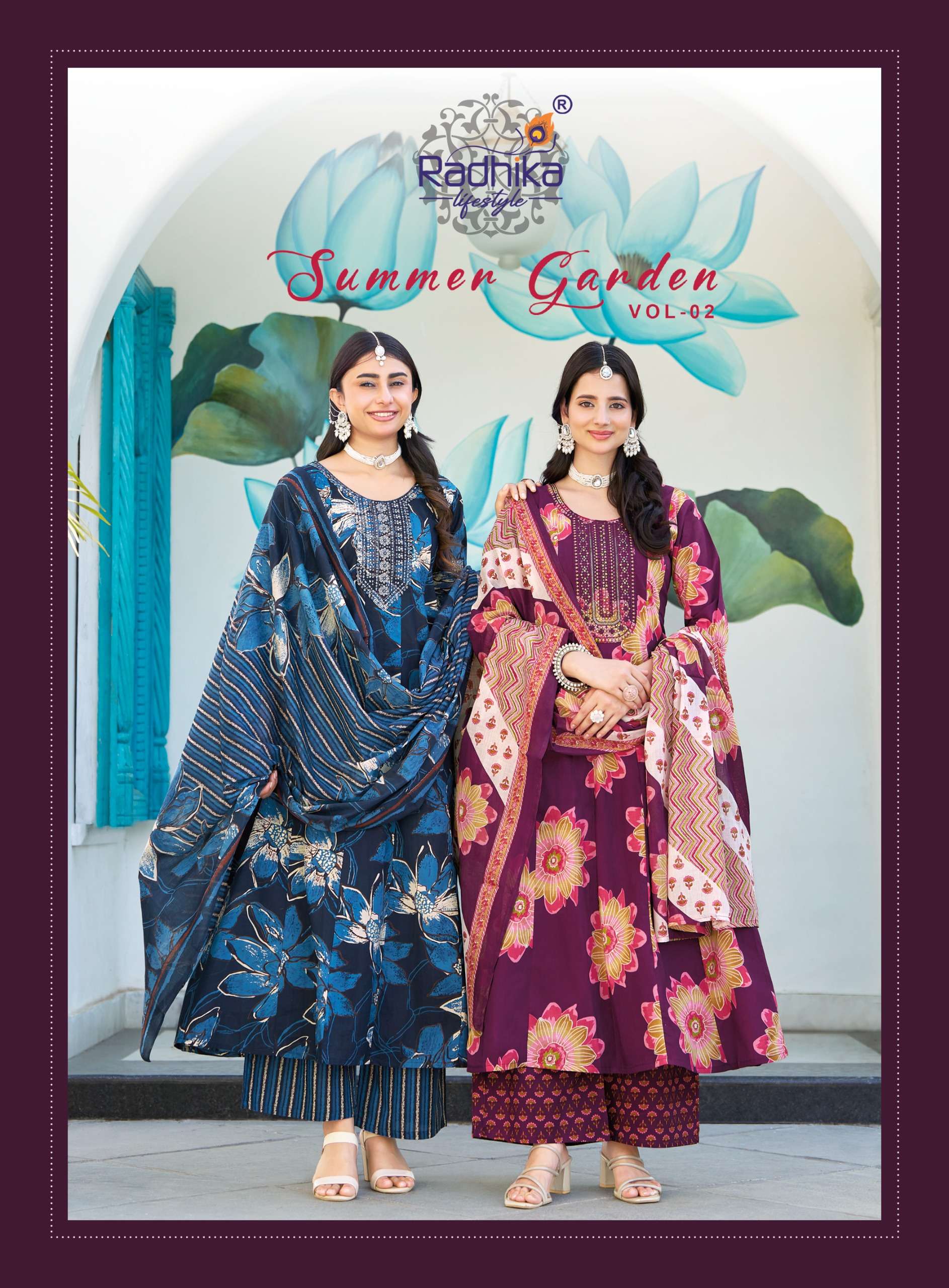 RADHIKA LIFE STYLE SUMMER GARDEN VOL 2 COTTON PRINT WITH FANCY WORK LADIES 3PCS SET COLLECTION 
