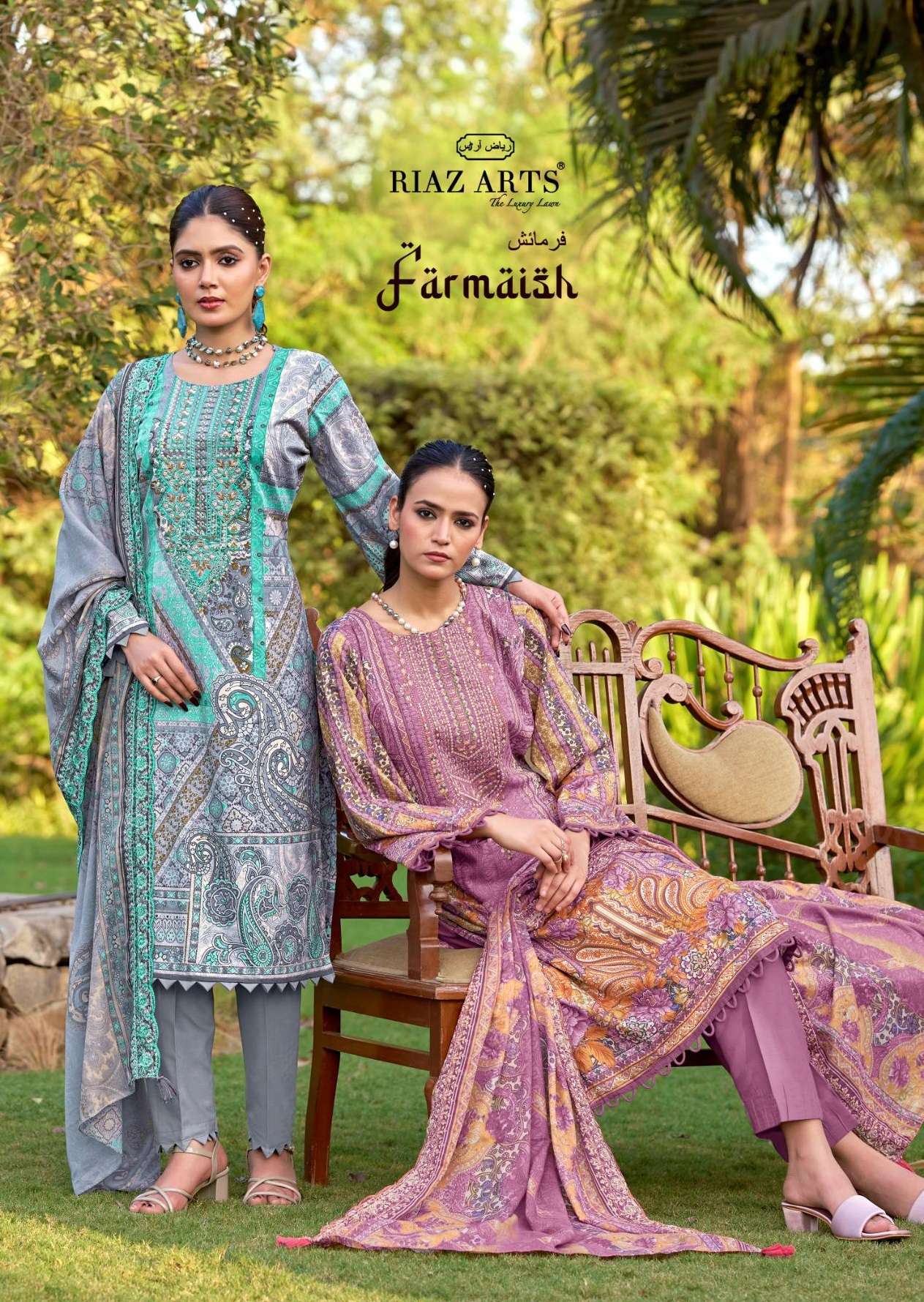 RIAZ ARTS BIN SAEED FARMAISH VOL 2 LAWN COTTON DIGITAL PRINT WITH FANCY EMBROIDERY WORK SUIT