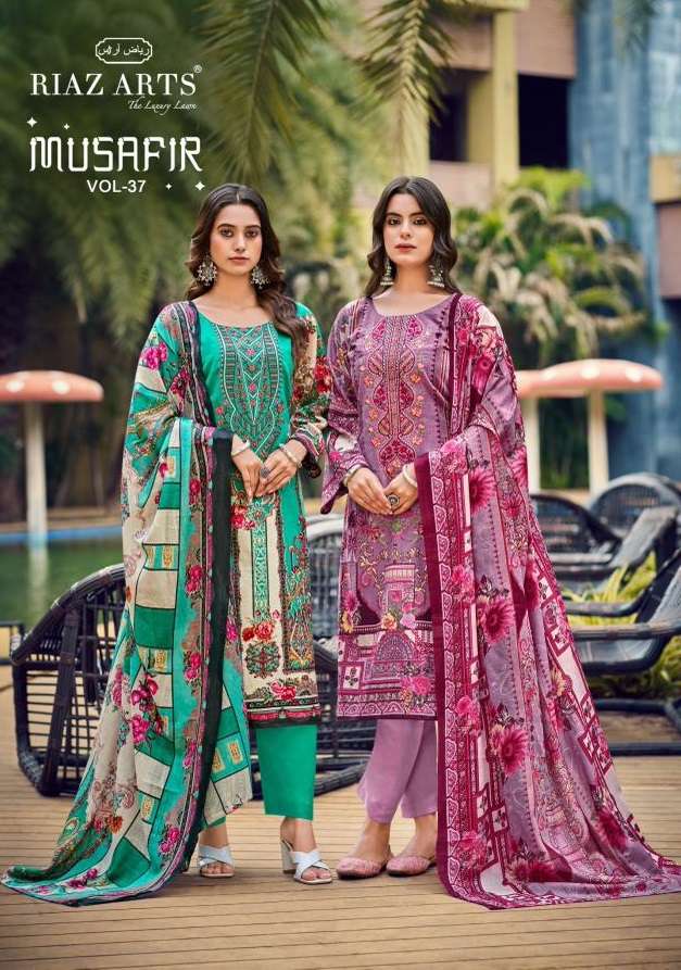RIAZ ARTS MUSAFIR VOL 37 LAWN COTTON PRINT WITH FANCY WORK SUIT