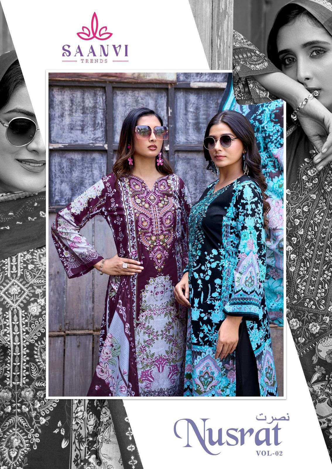 SAANVI TRENDS NUSRAT VOL 2 COTTON PRINTED WITH FANCY EMBROIDERY WORK SUIT