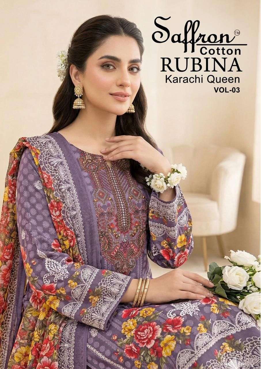 SAFFRON COTTON RUBINA KARACHI QUEEN VOL 3 COTTON DIGITAL PRINTS SALWAR SUIT