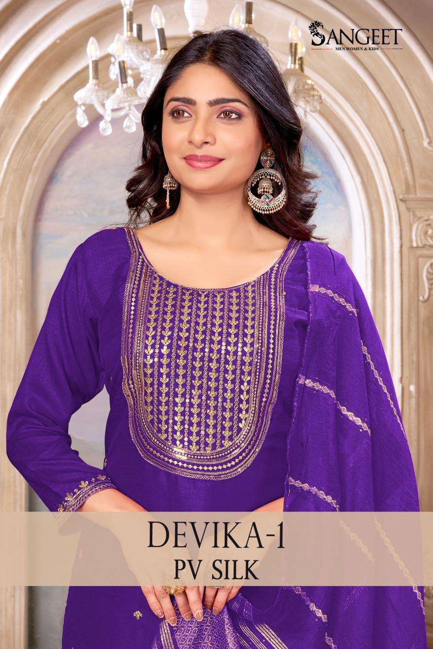 SANGEET DEVIKA SILK FANCY SEQUENCE EMBROIDERY DESIGNER LADIES 3PCS SET COLLECTION 