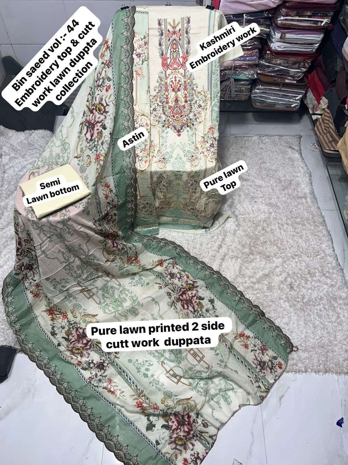 SAPPHIRE BIN SAEED VOL 44 LAWN COTTON PRINTED WITH EMBROIDERY WORK SUIT