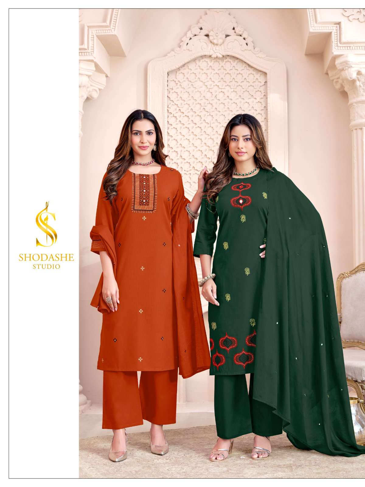 SHODASHE STUDIO CHHANV LINEN COTTON FANCY EMBROIDERY WORK LADIES 3PCS SET COLLECTION 