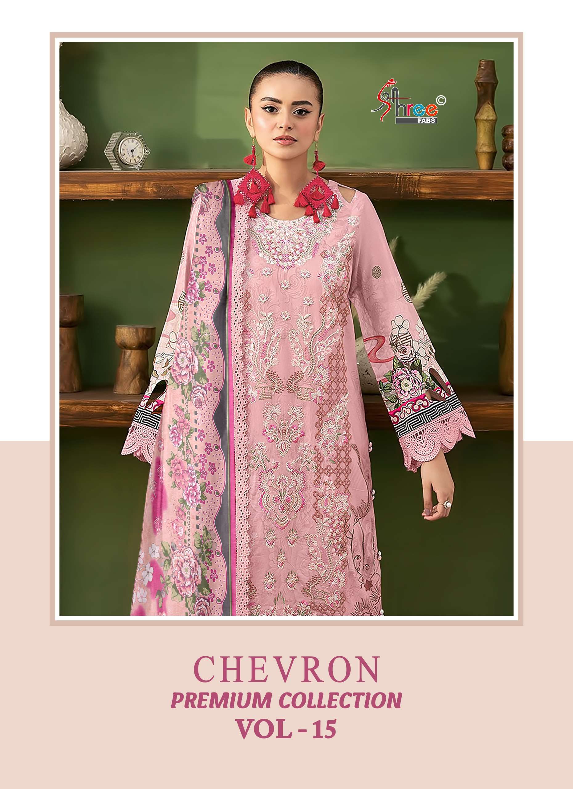 SHREE FABS CHEVRON PREMIUM COLLECTION VOL 15 COTTON EMBROIDERY WORK PAKISTANI SALWAR KAMEEZ	