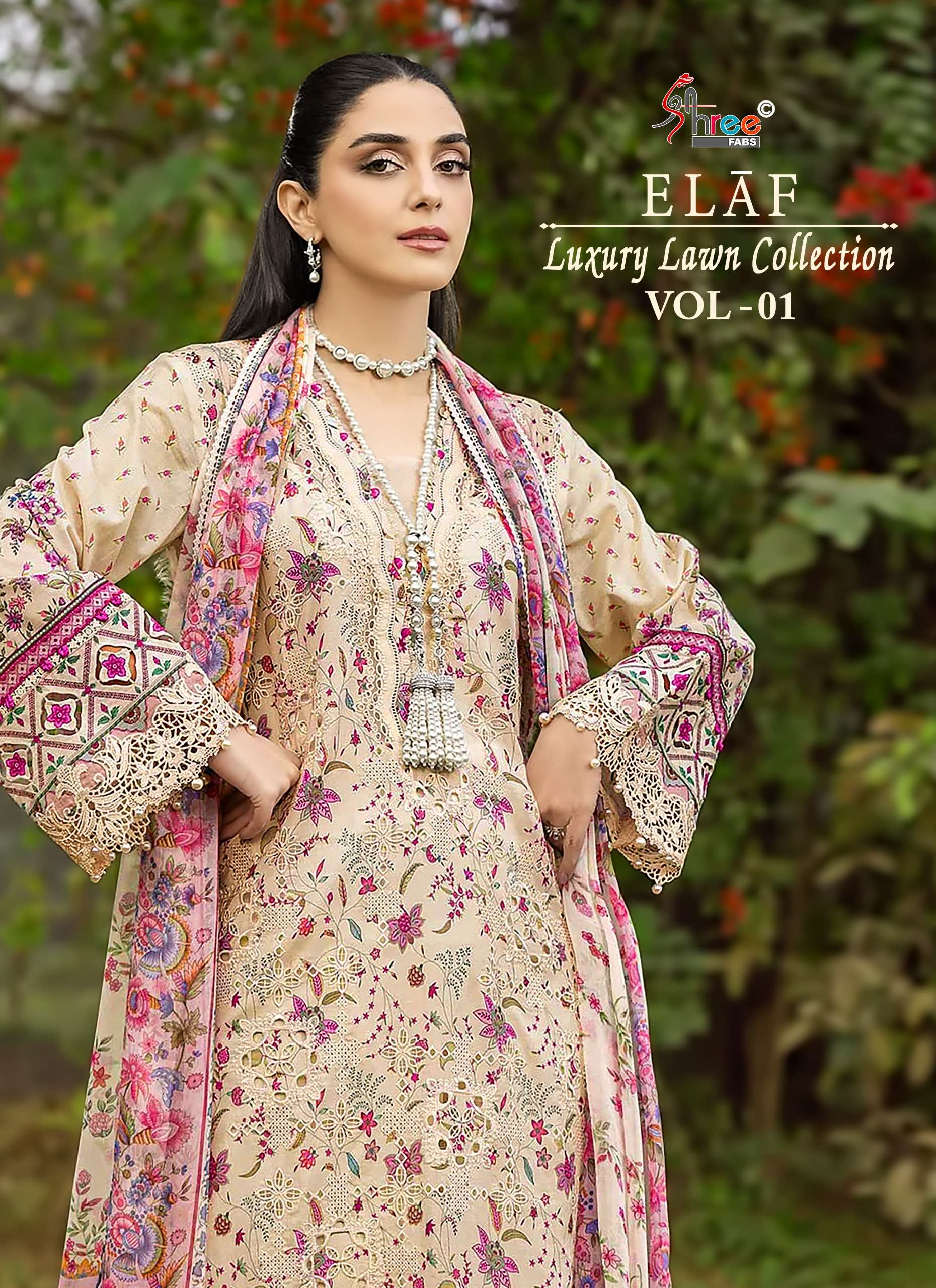 SHREE FABS ELAF LUXURY LAWN COLLECTION VOL 1 COTTON PRINT WITH HEAVY WORK SUIT