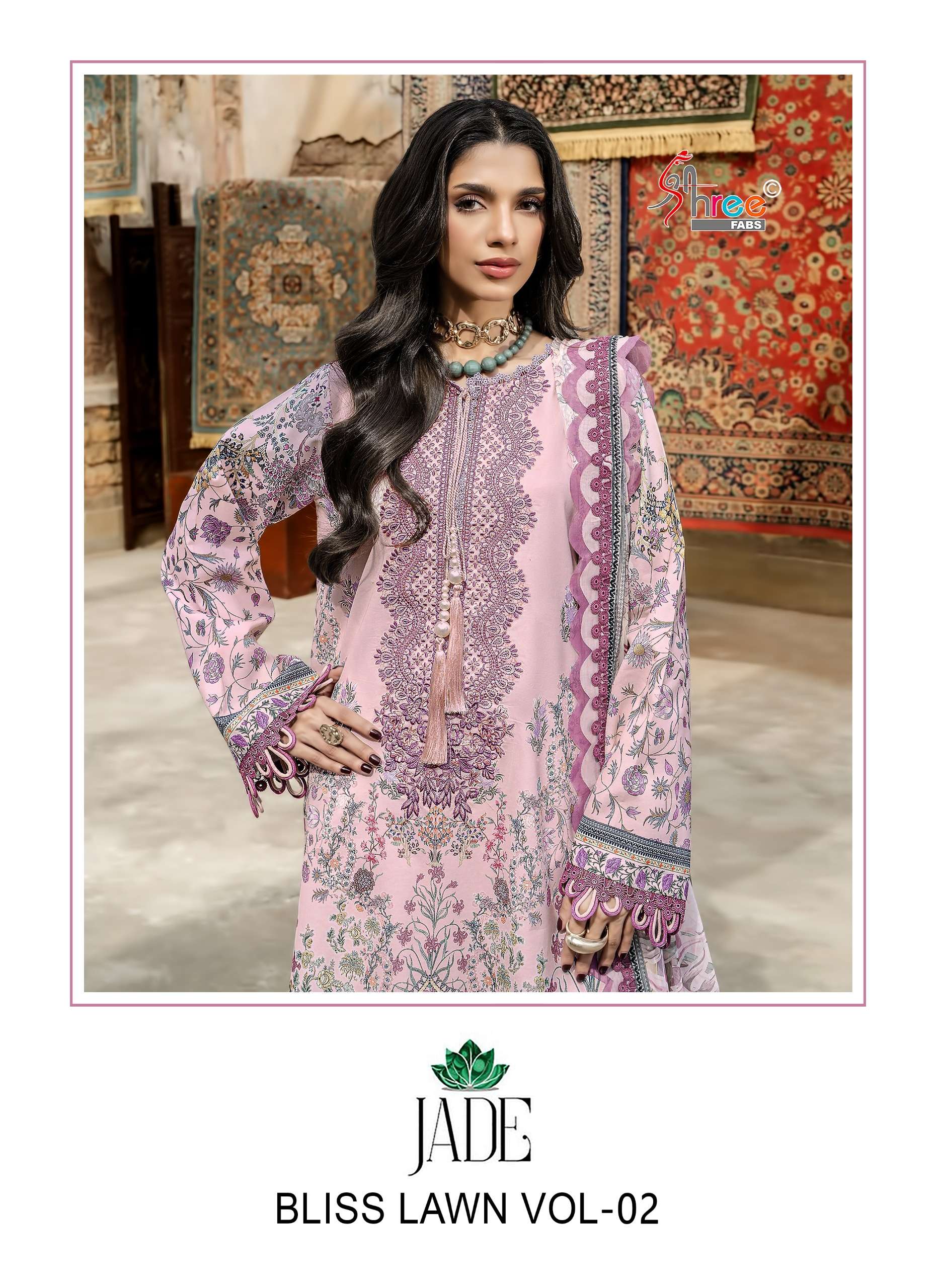 SHREE FABS JADE BLISS LAWN COLLECTION VOL 2 COTTON PATCH EMBROIDERY WORK SALWAR KAMEEZ 