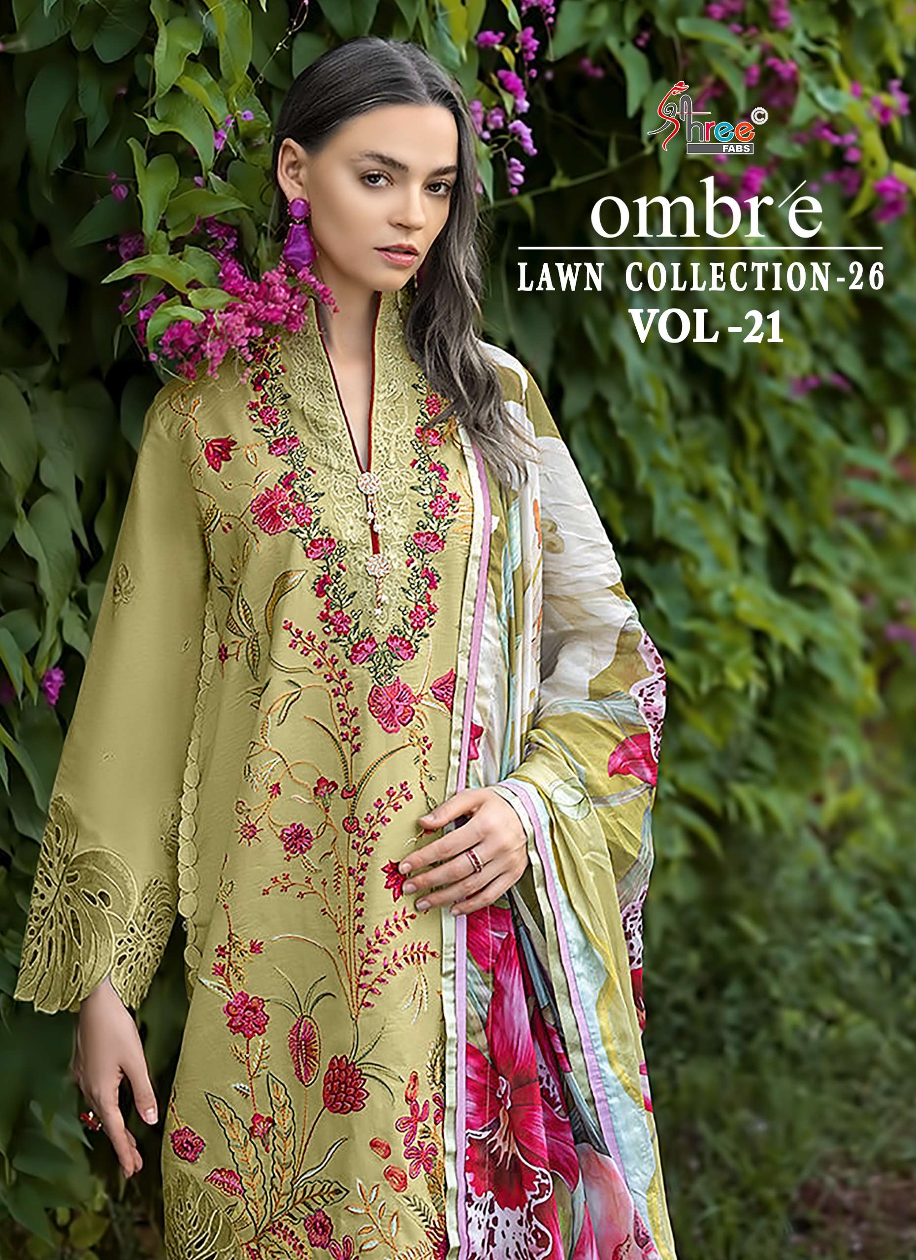 SHREE FABS OMBRE LAWN COLLECTION 26 VOL 21 COTTON HEAVY EMBROIDERY WORK PAKISTANI SUIT