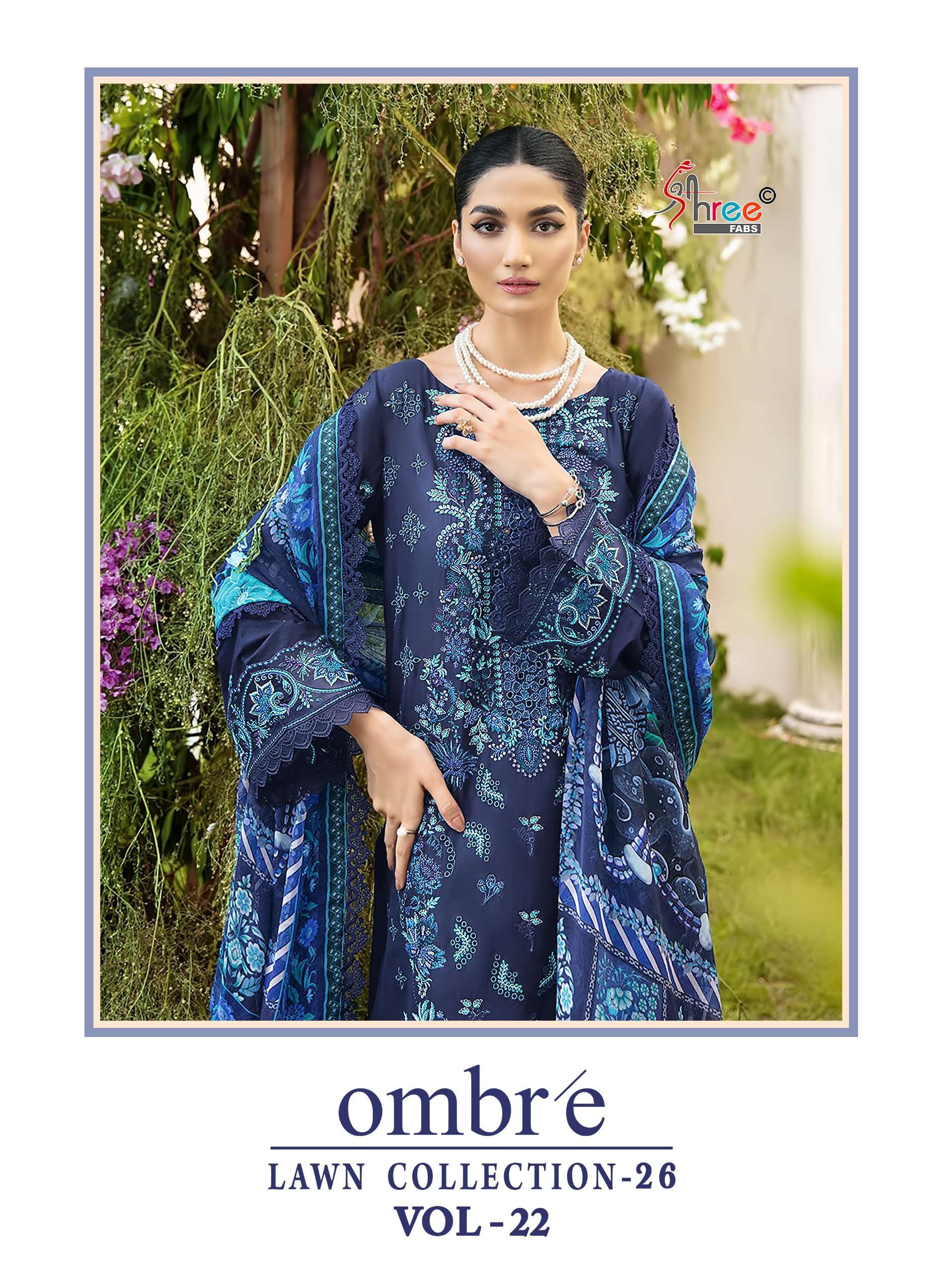 SHREE FABS OMBRE LAWN COLLECTION 26 VOL 22 COTTON HEAVY EMBROIDERY WORK PAKISTANI SUIT	