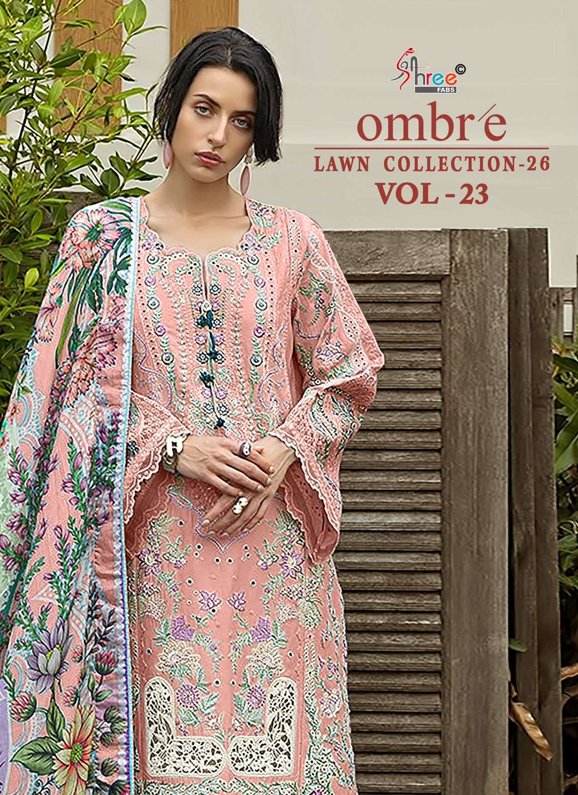 SHREE FABS OMBRE LAWN COLLECTION 26 VOL 23 COTTON HEAVY EMBROIDERY WORK PAKISTANI SUIT	
