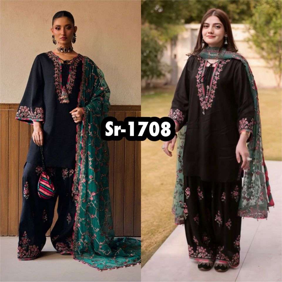 SR 1708 SILK SEQUENCE EMBROIDERY DESIGNER WORK PARTY WEAR LADIES SUIT