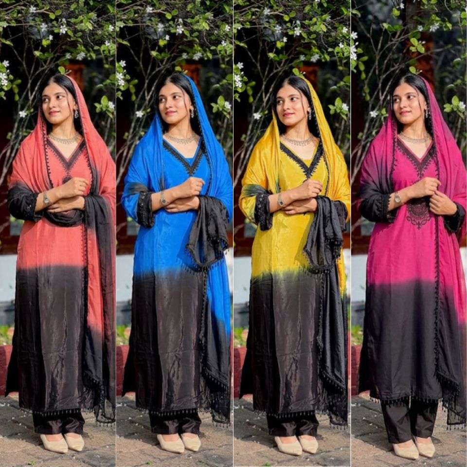 SR 1710 SILK SHADED FABRIC PARTY WEAR LOOK TOP PLAZZO AND DUPATTA SET 