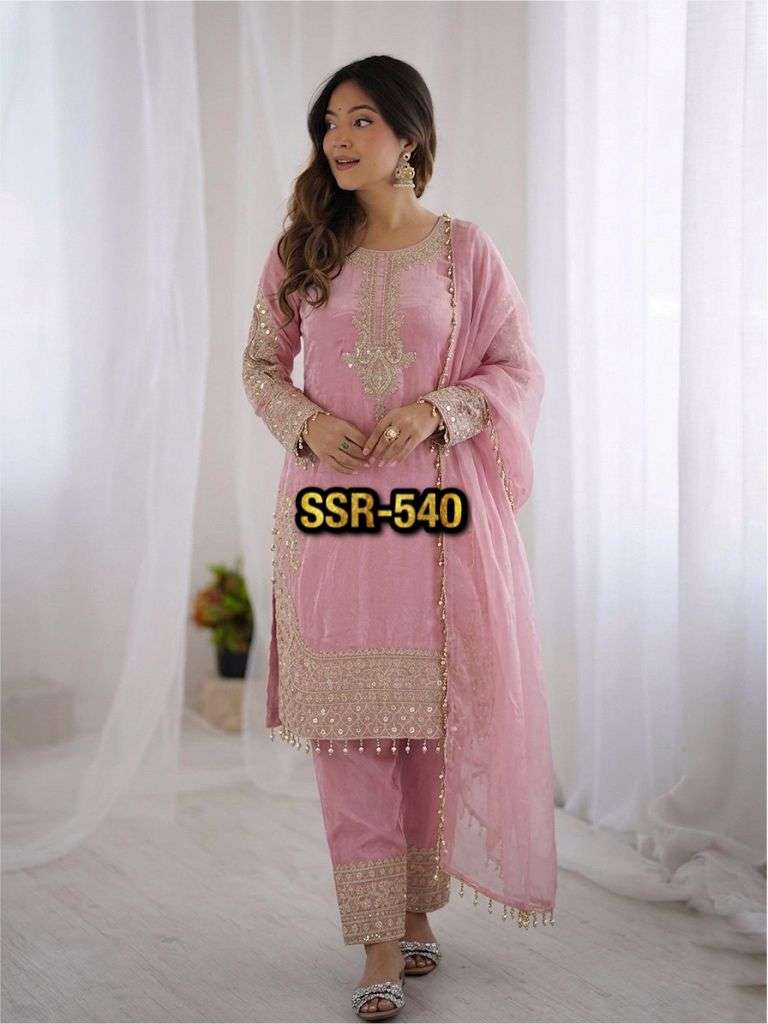 SSR 540 SILK SEQUENCE EMBROIDERY DESIGNER WORK PARTY WEAR LADIES SUIT