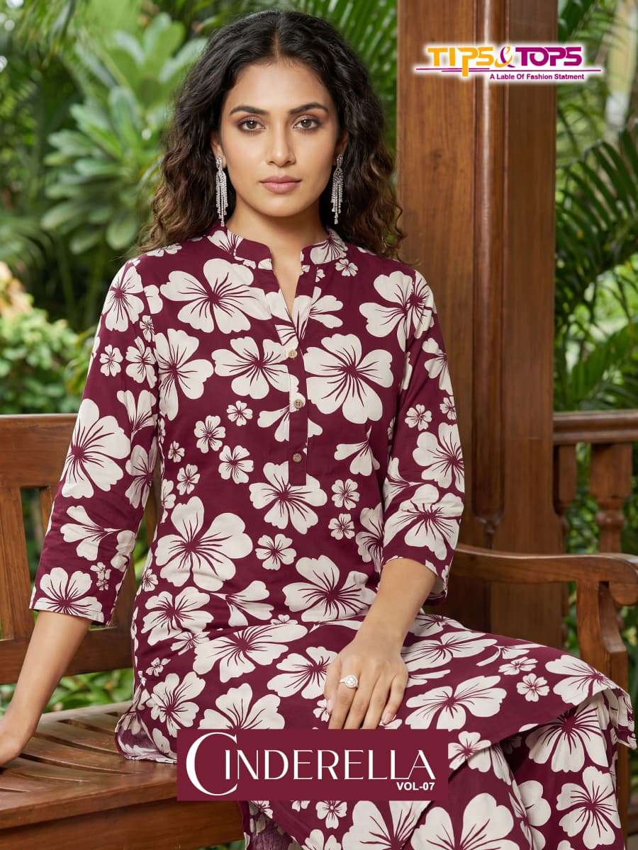 TIPS AND TOPS CINDERELLA VOL 7 RAYON PRINT FANCY KURTI WITH BOTTOM PAIR 
