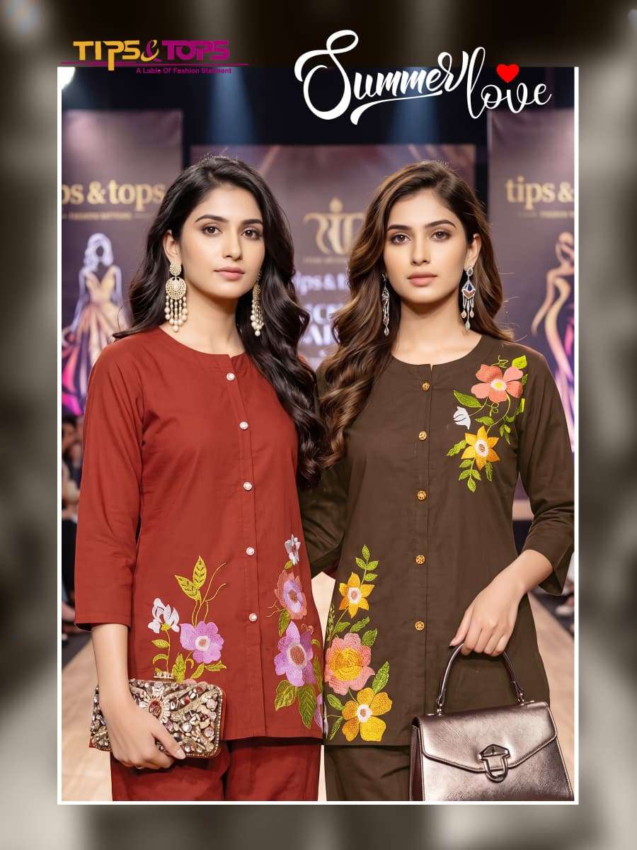 TIPS AND TOPS SUMMER LOVE COTTON FANCY WEAR LADIES CO-ORD SET