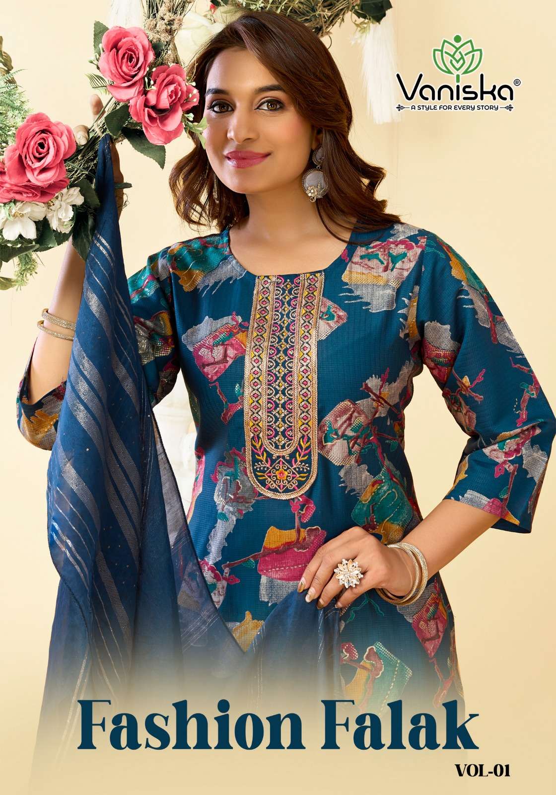 VANISKA FASHION FALAK  VOL 1 SILK PRINT STRAIGHT STYLE  KURTI WITH PANT &  DUPATTA SET