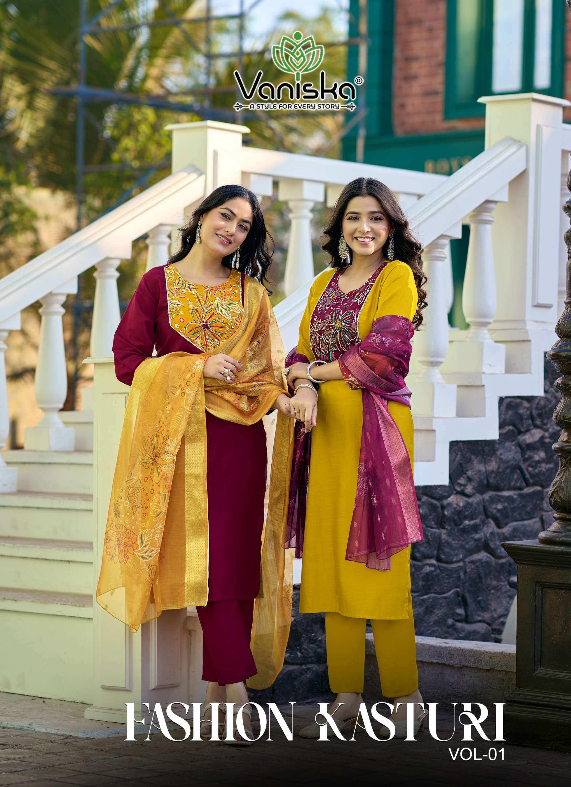 VANISKA FASHION KASTURI VOL 1 SILK FANCY STRAIGHT KURTI WITH PANT AND DUPPATTA SET 