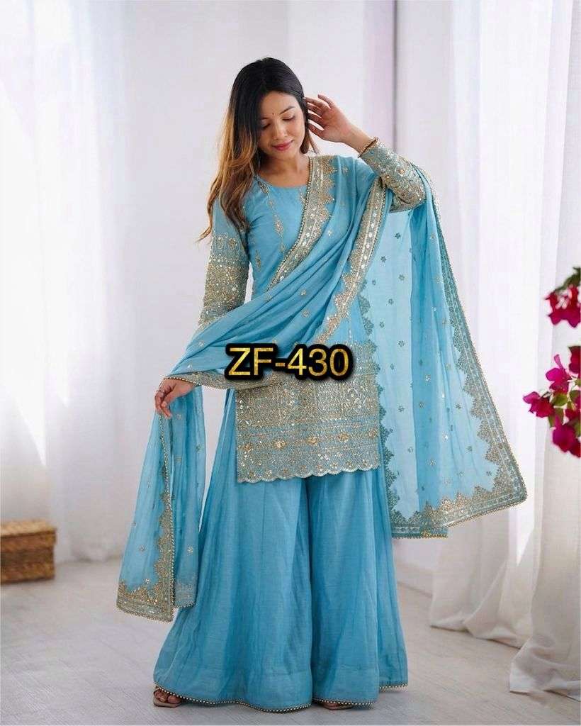 ZF 430 SILK HEAVY SEQUENCE EMBROIDERY DESIGNER WORK PARTY WEAR LADIES SUIT