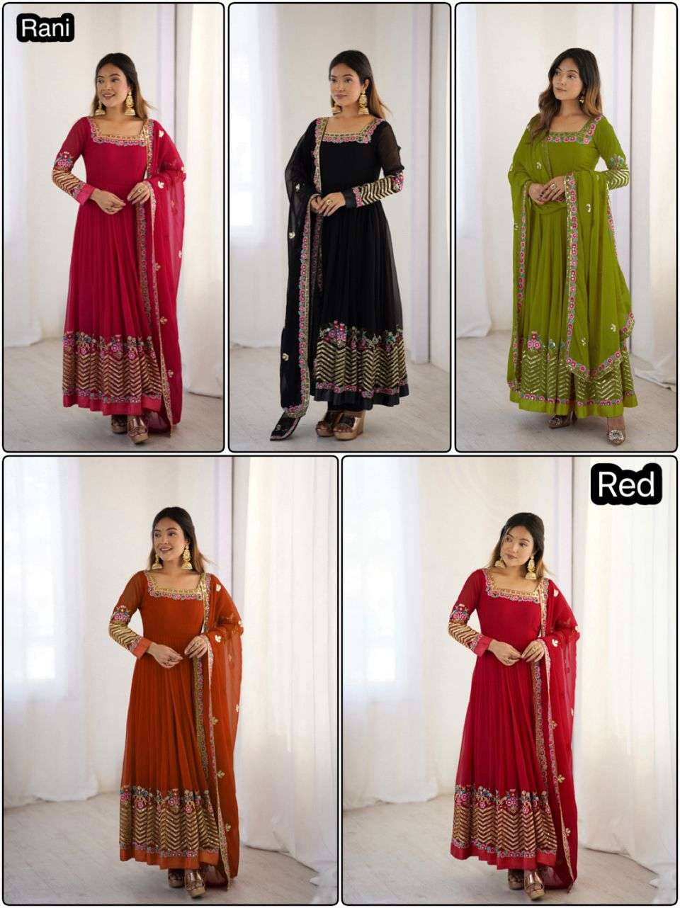 ZF 5010 GEORGETTE SEQUENCE DESIGNER WORK ANARKALI STYLE GOWN BOTTOM AND DUPATTA SET 