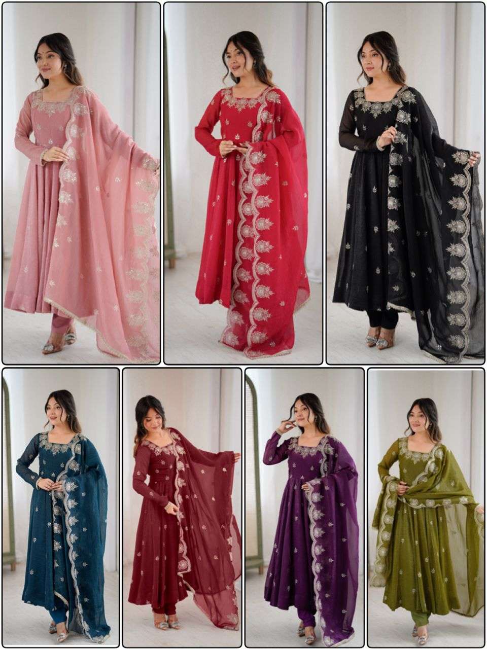 ZF 5011 SILK SEQUENCE EMBROIDERY DESIGNER ANARKALI STYLE GOWN DRESS