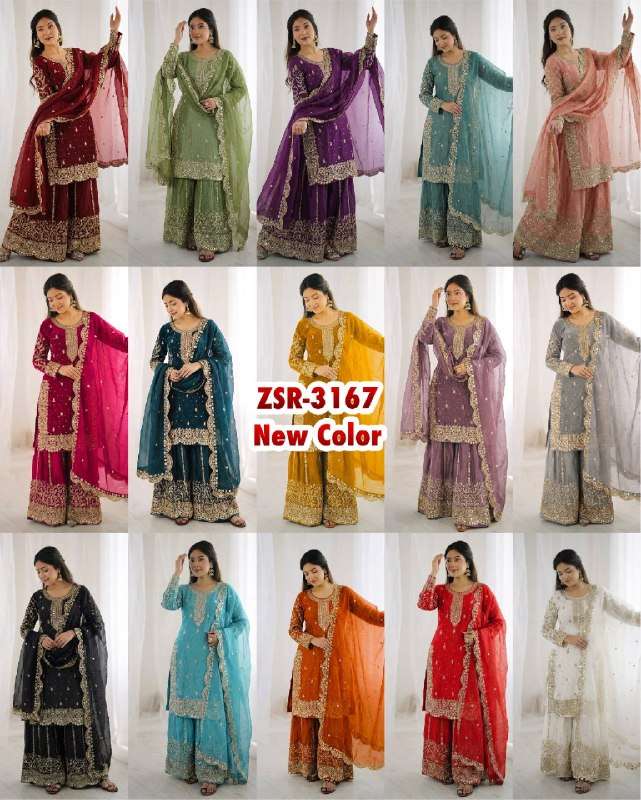 ZSR 3167 SILK SEQUENCE EMBROIDERY DESIGNER WORK FESTIVE WEAR LADIES SUITS 