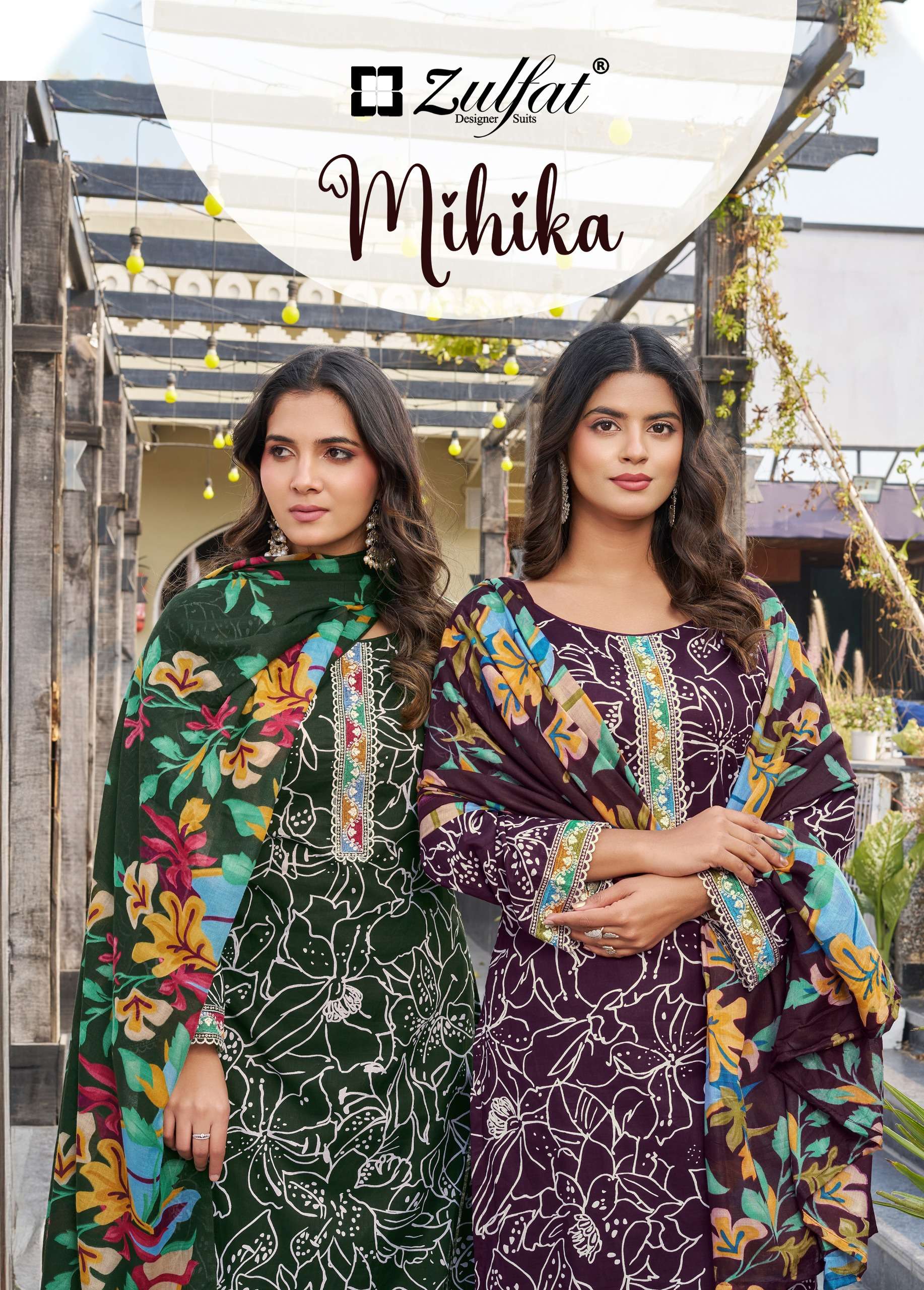 ZULFAT DESIGNER SUITS MIHIKA COTTON PRINT WITH FANCY WORK SUIT