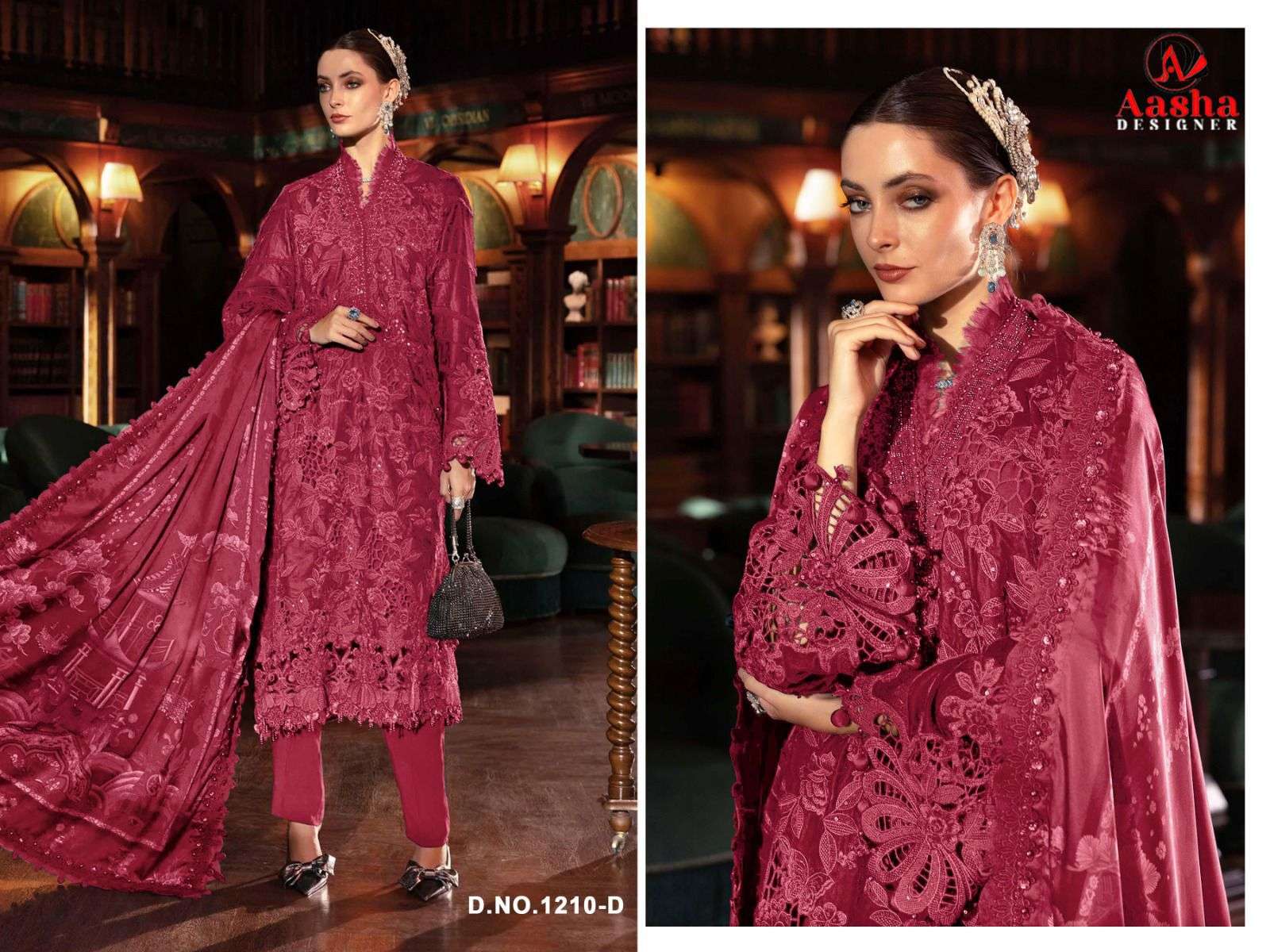 AASHA DESIGNER D NO 1210 COTTON WITH EMBROIDERED WORK SUIT