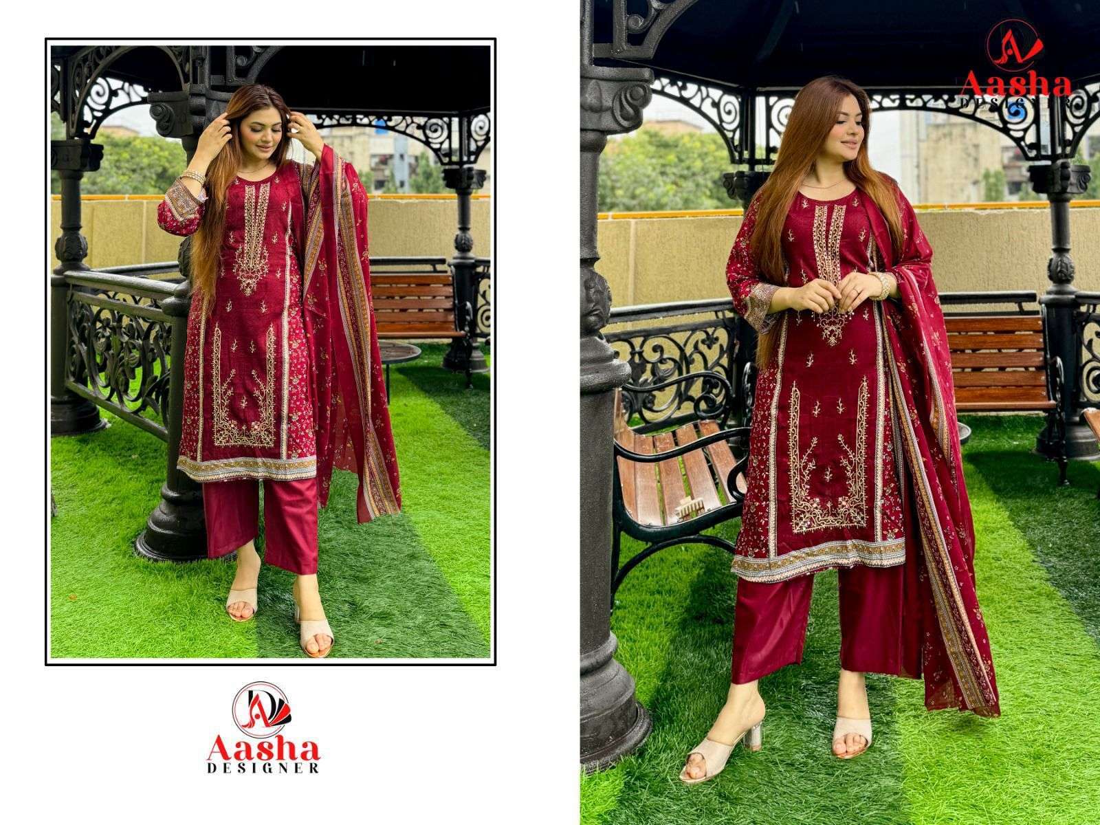 AASHA DESIGNER DESIGN NO 1102 COTTON EMBROIDERY DESIGNER WORK SUIT