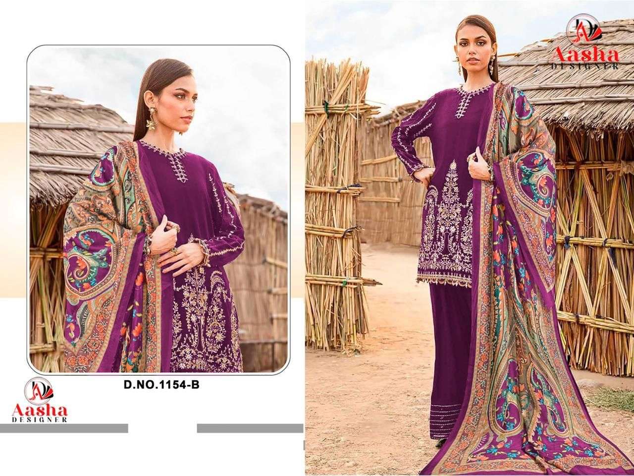 AASHA DESIGNER DESIGN NO - 1154 BCD HEAVY RAYON SELF EMBROIDERED GPO LACE PAKISTANI SALWAR SUIT