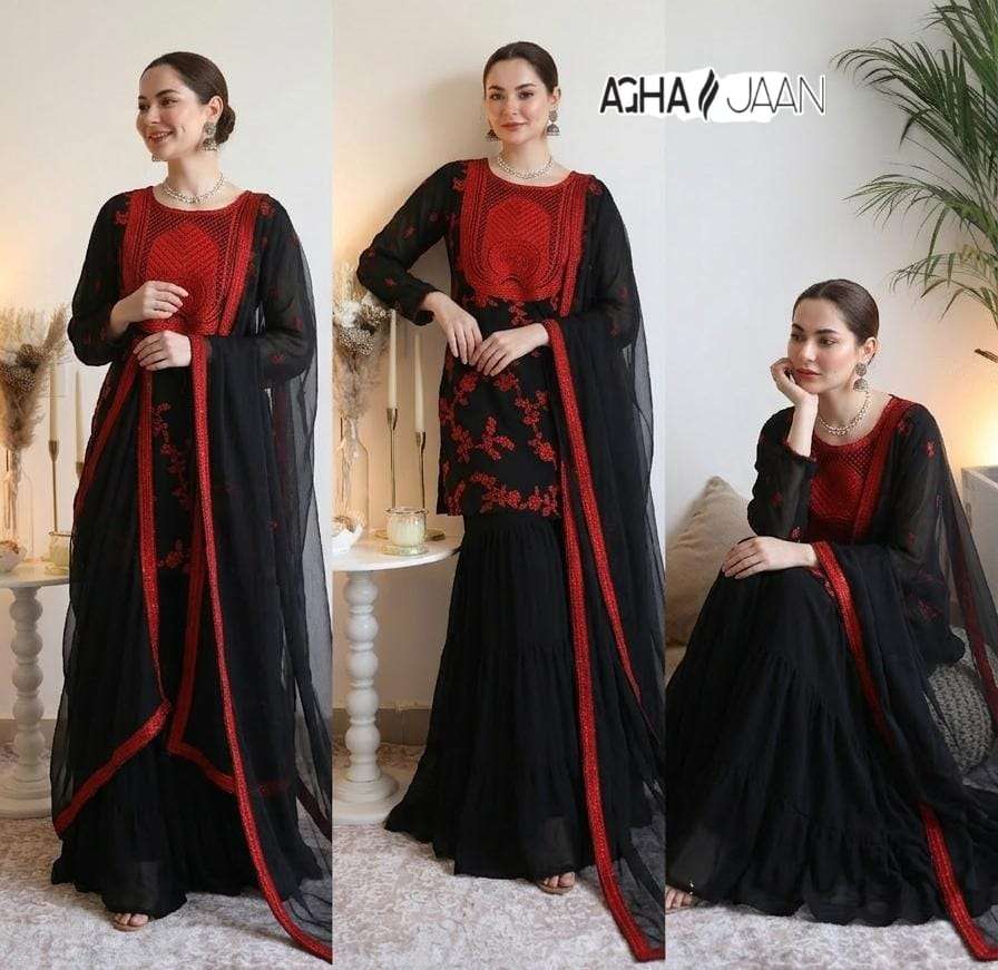 AGHAJAAN D NO 1043 GEORGETTE EMBROIDERY DESIGNER WORK READY MADE PAKISTANI SUIT