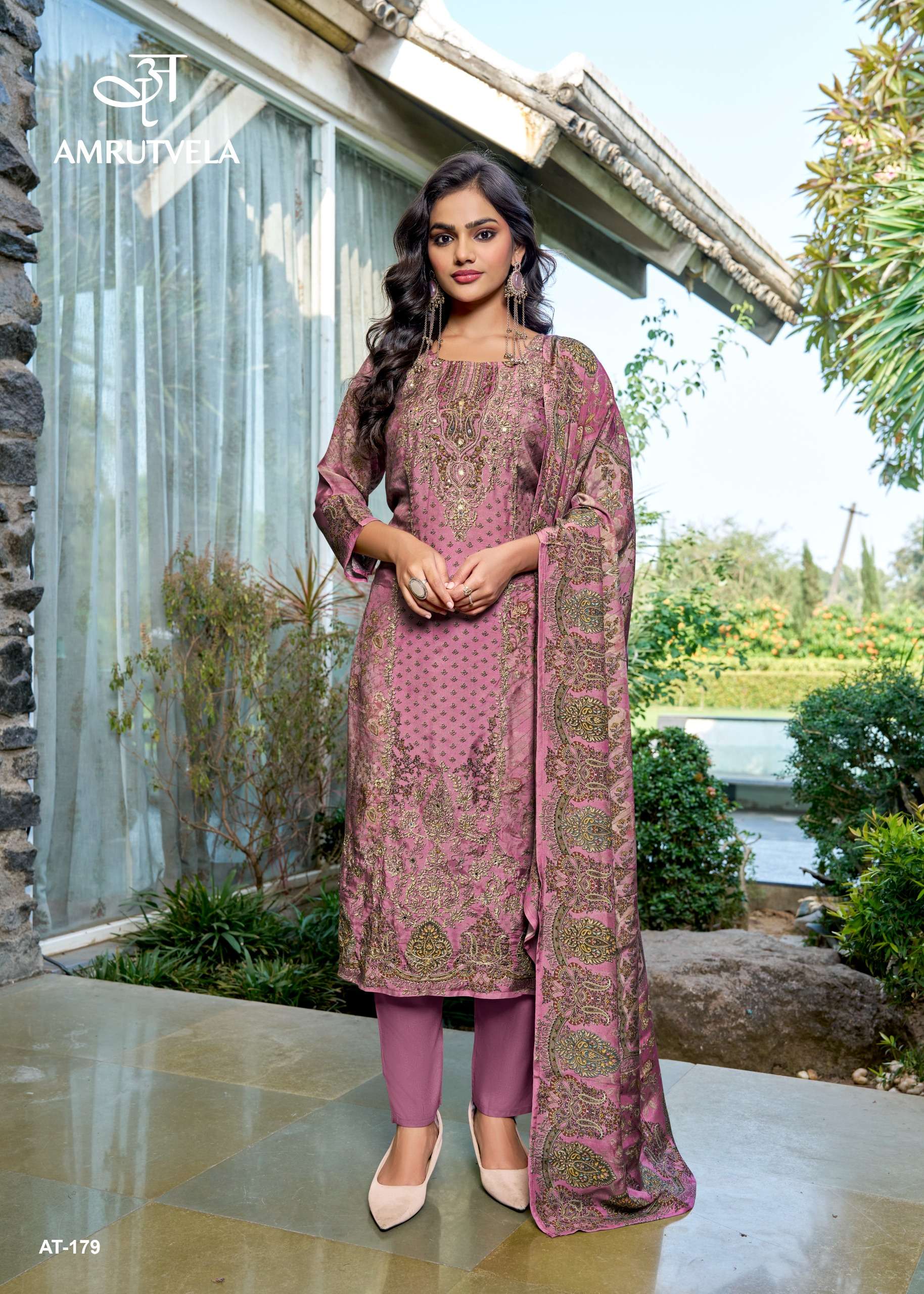 AMRUTVELA AT 179 VISCOSE DIGITAL PRINT WITH HAND WORK DESIGNER SUIT