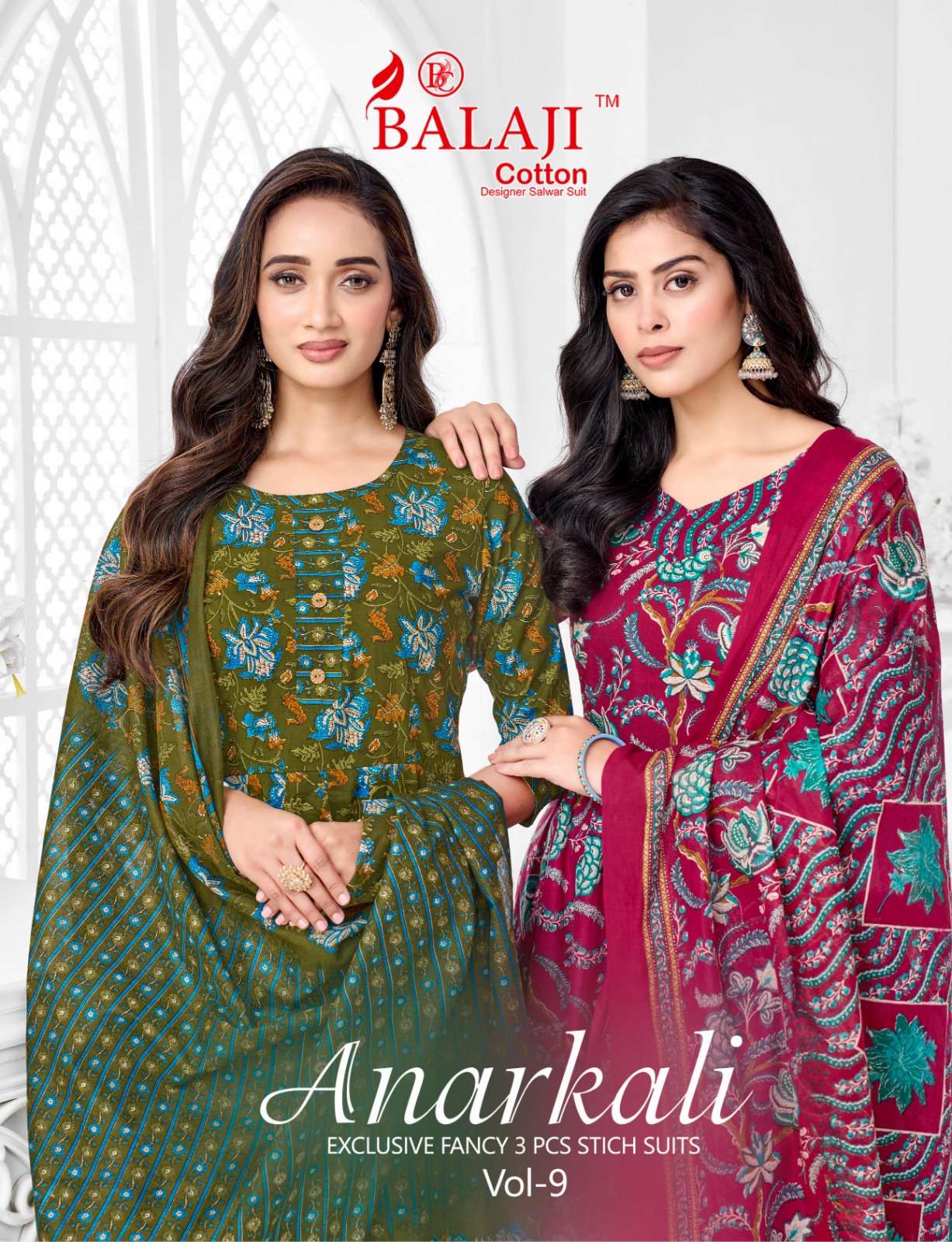 BALAJI COTTON ANARKALI VOL 9 COTTON PRINTED LADIES KURTI PANT WITH DUPATTA SET 