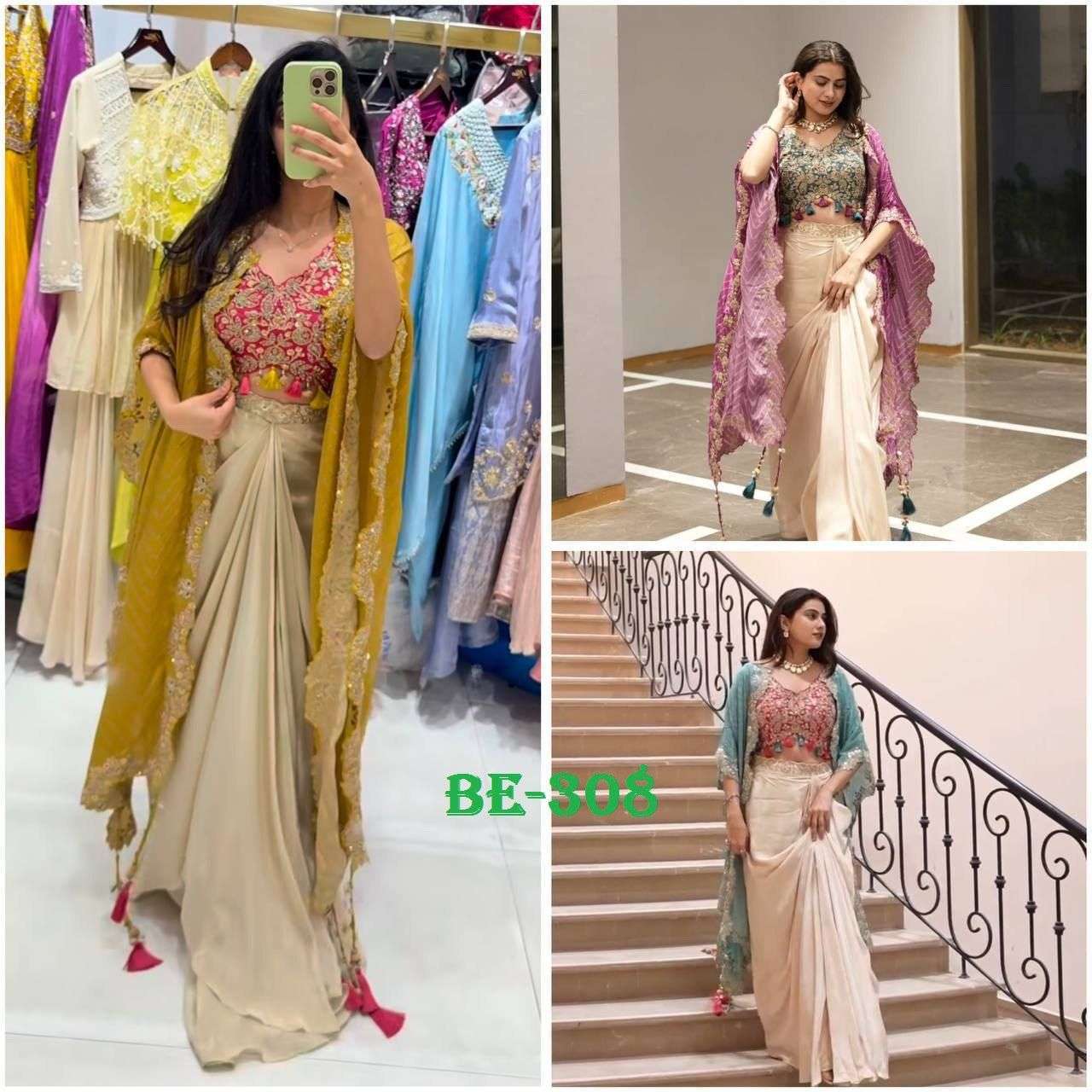 BE 308 SILK DESIGNER PARTY WEAR INDO WESTERN DRESS