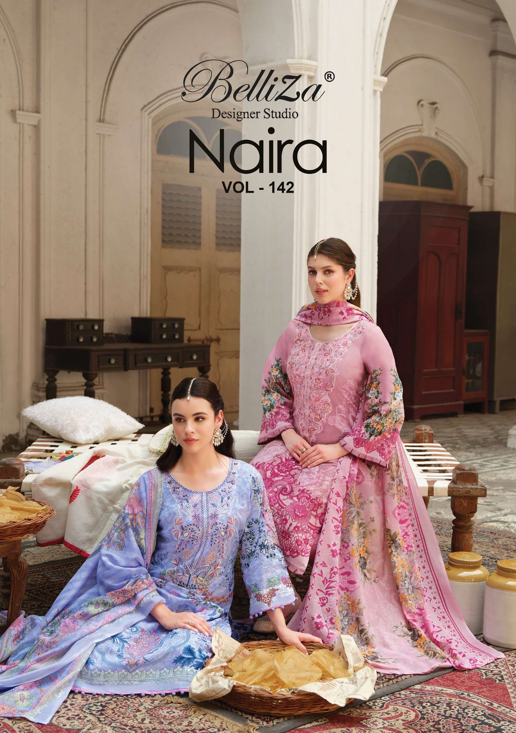 BELLIZA DESIGNER STUDIO NAIRA VOL 142 COTTON DIGITAL PRINTS WITH FANCY WORK SUIT