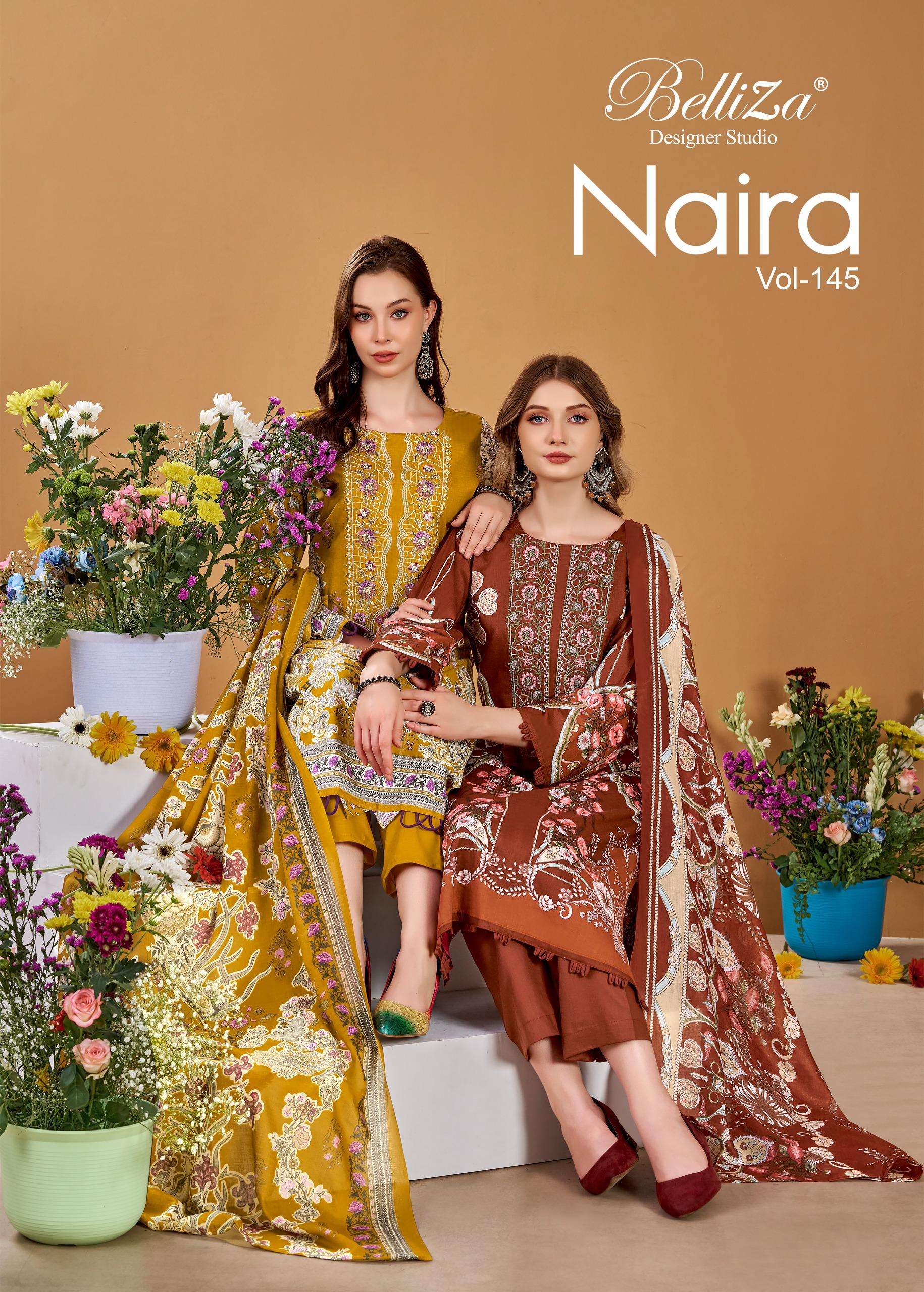 BELLIZA DESIGNER STUDIO NAIRA VOL 145 COTTON DIGITAL PRINTS WITH FANCY WORK SUIT