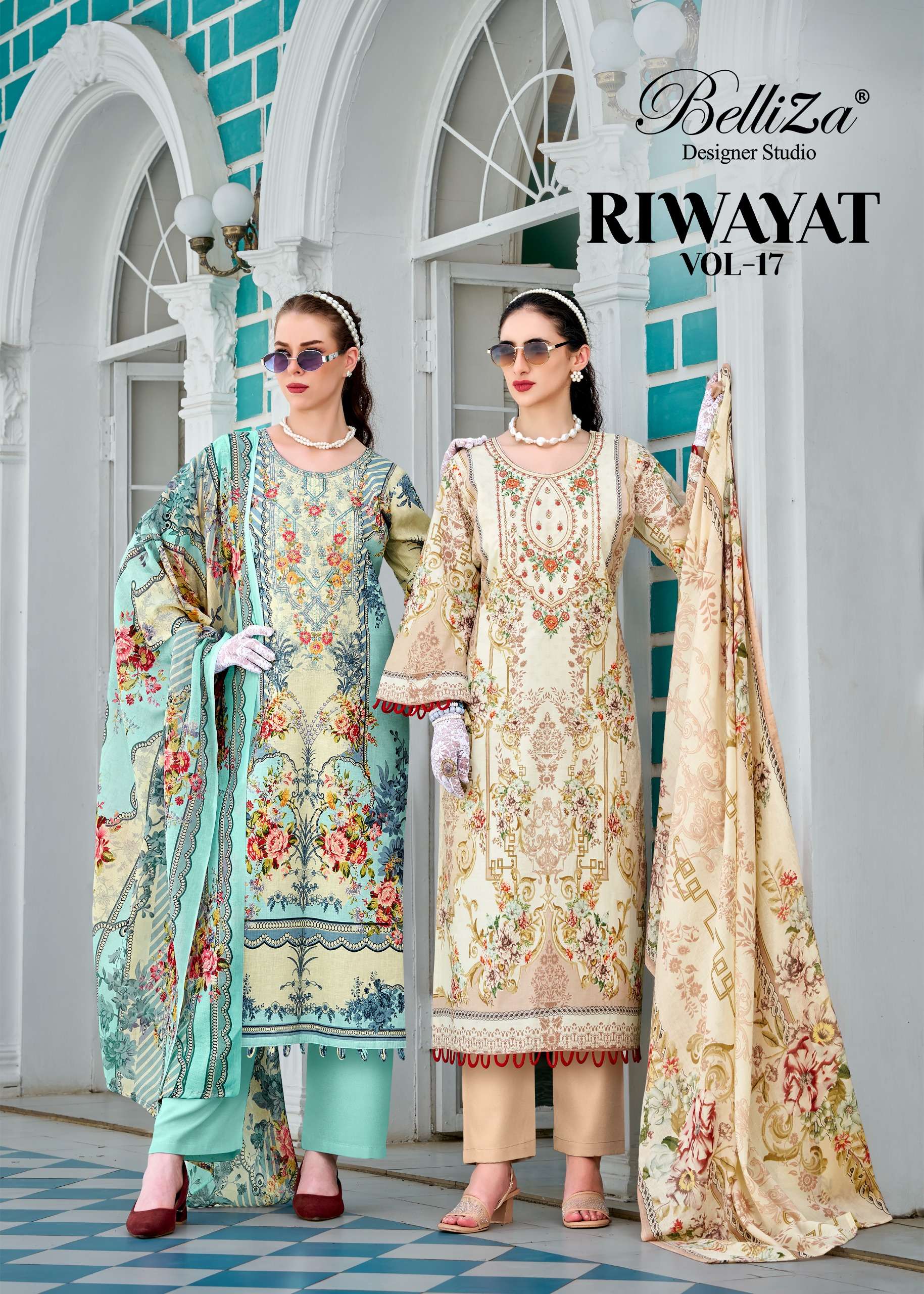 BELLIZA DESIGNER STUDIO RIWAYAT VOL 17 VISCOSE DIGITAL PRINT WITH FANCY WORK SUIT