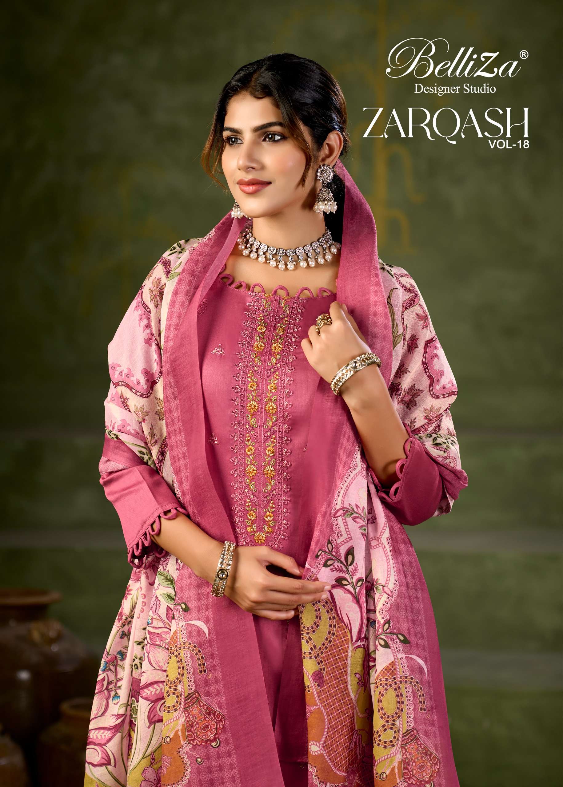 BELLIZA DESIGNER STUDIO ZARQASH VOL 18 JAM COTTON FANCY WORK LADIES SUIT
